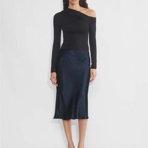 Babaton Navy Satin Midi Skirt